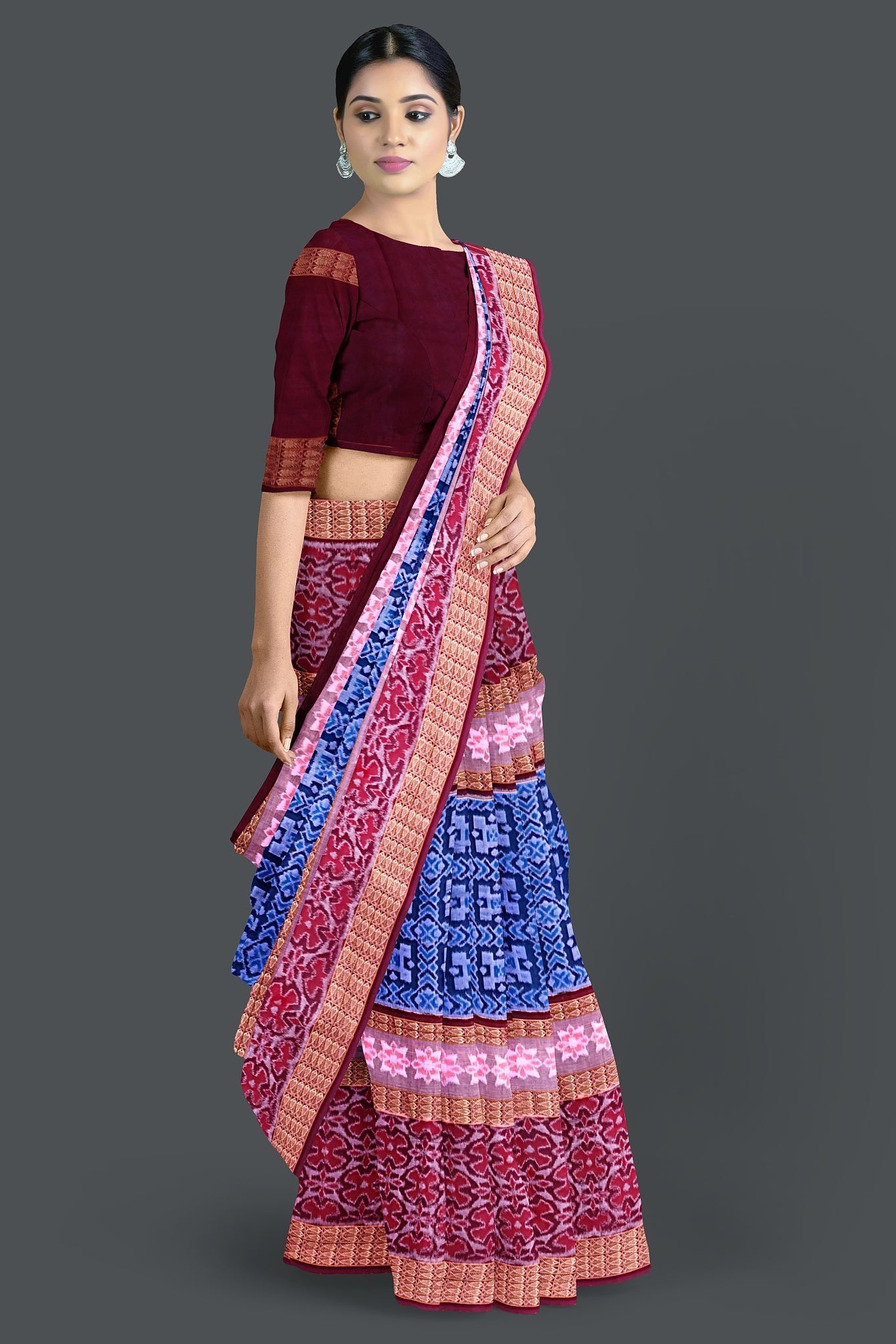 Blue Double Border Bandha Saree