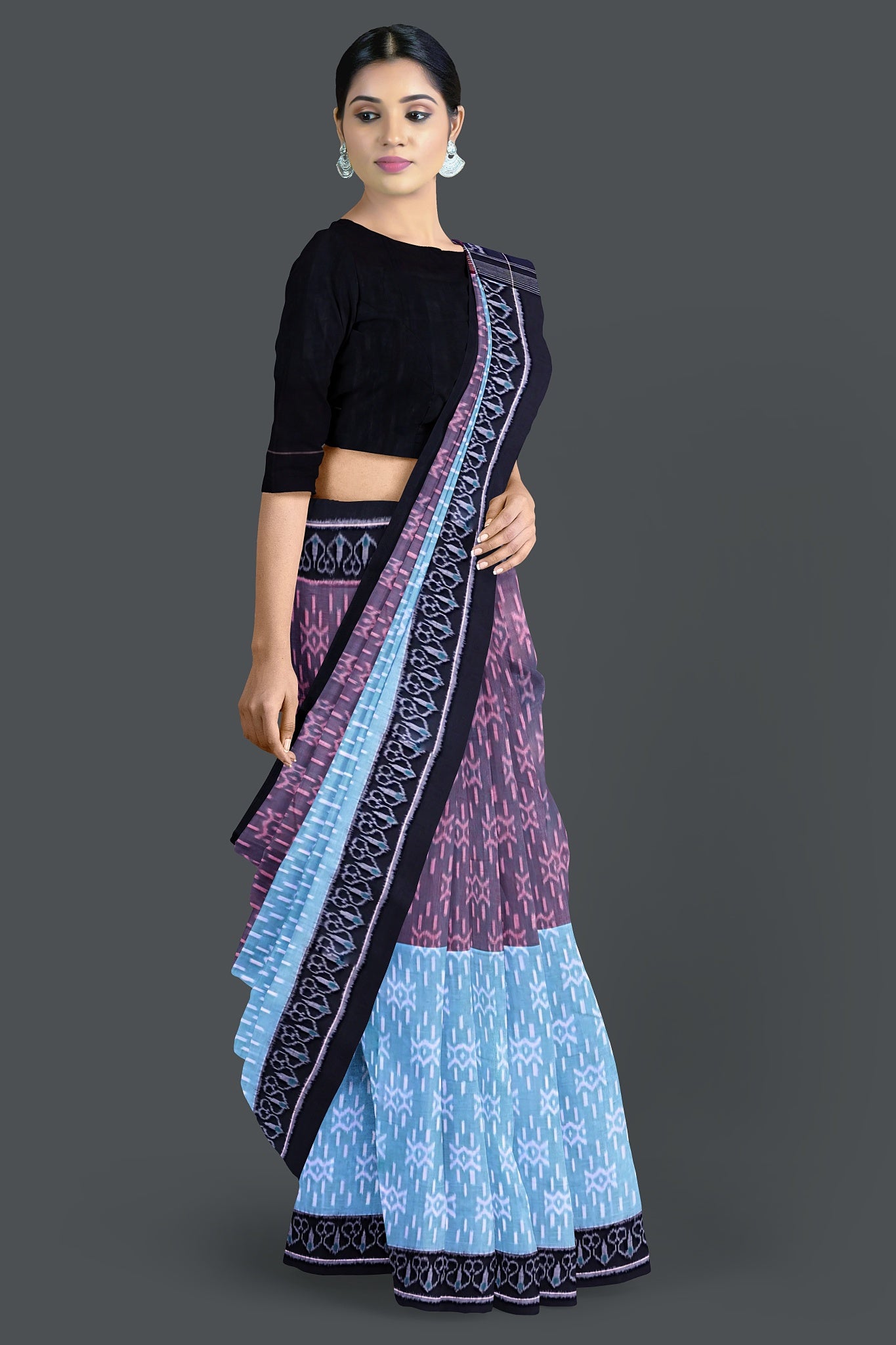 Light Aquamarine Half Half Bandha Saree(With Out Blouse)