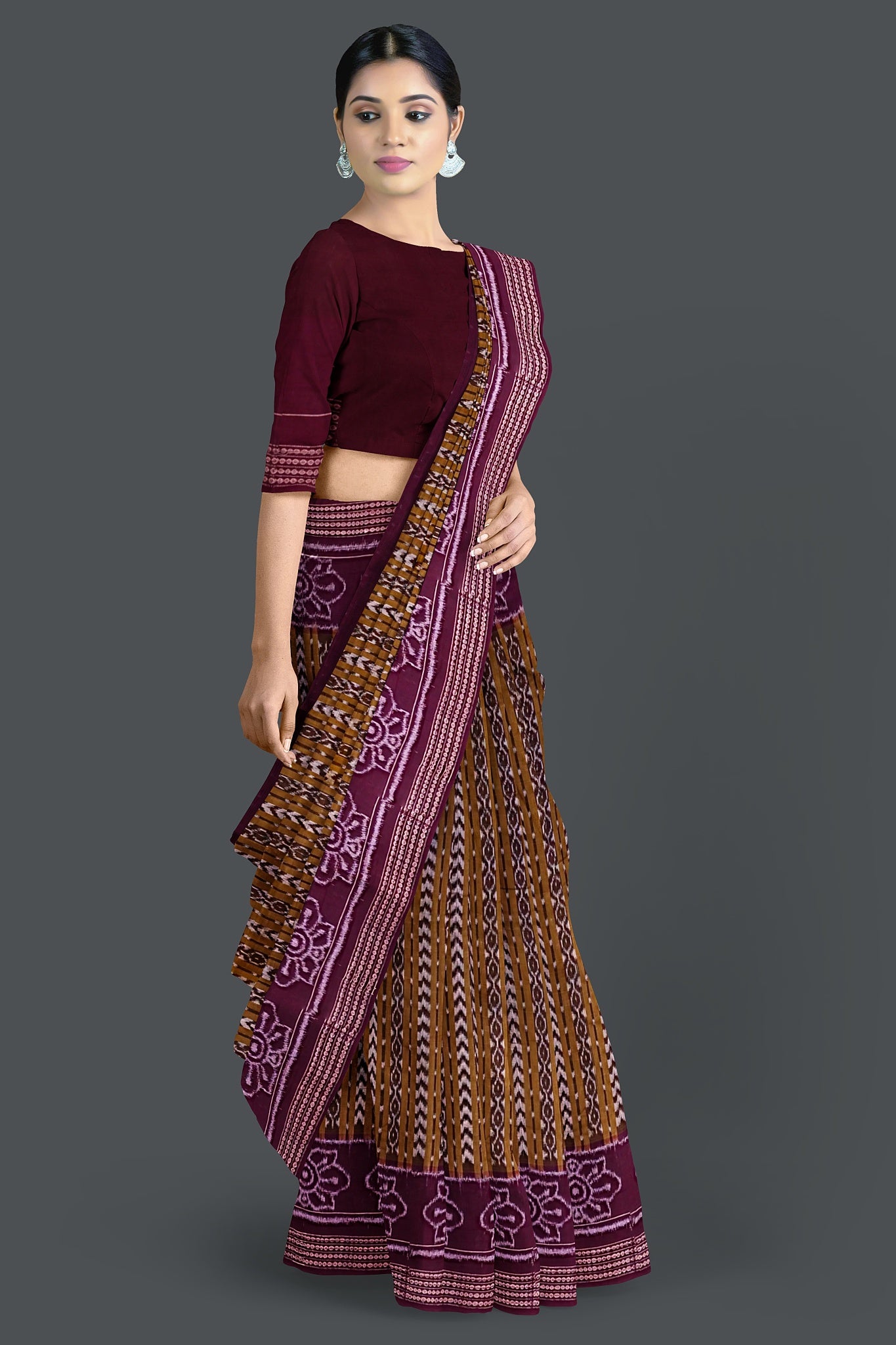 Olive And White Body Bandha Saree(With Out Blouse)