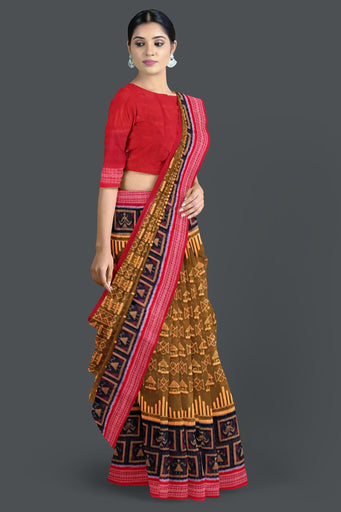 Golden Brown Big Border Bandha Saree
