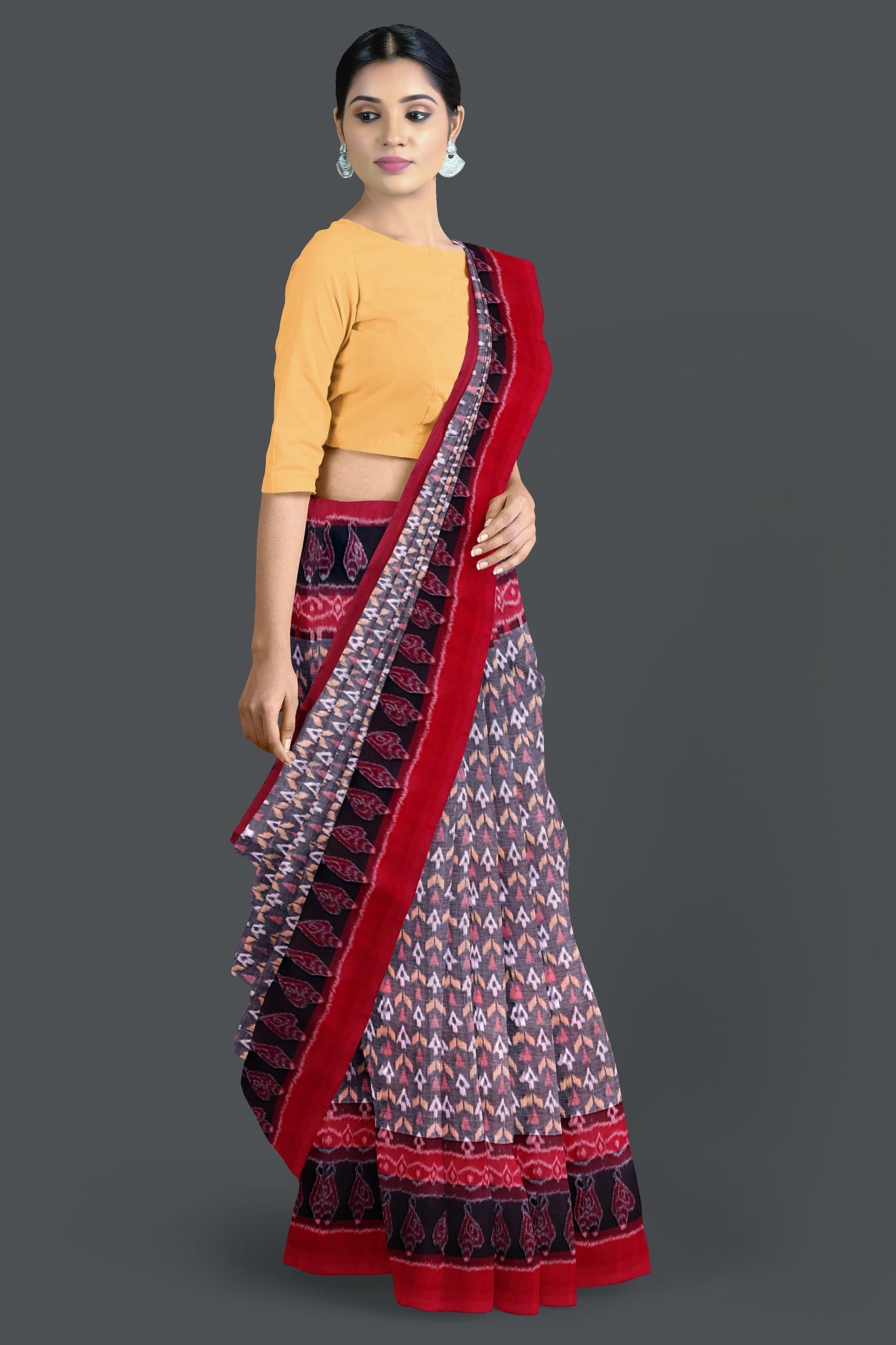 White, Bronze Double Border Bandha Saree