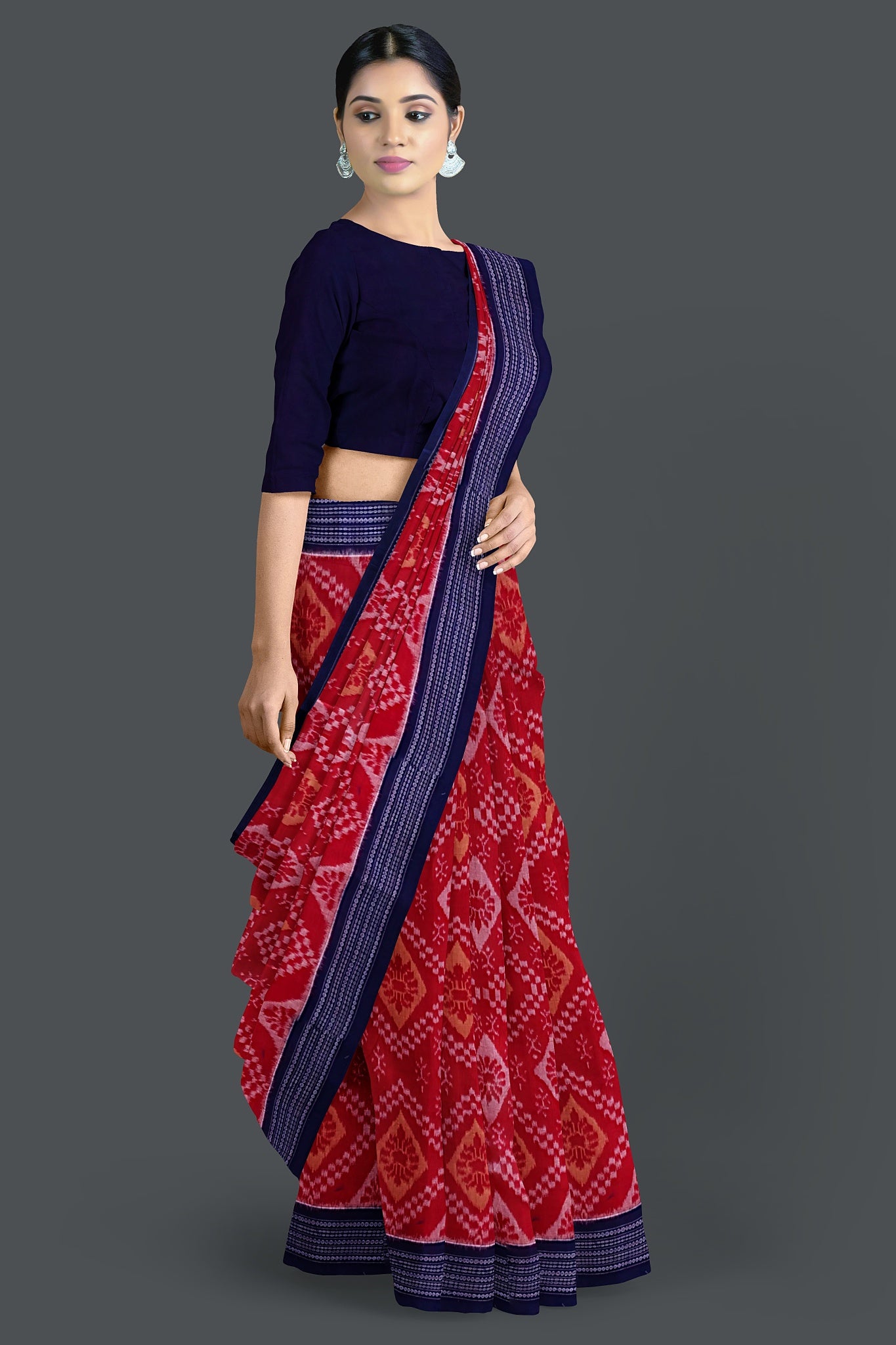 Red And Brwon Paper Bandha Saree
