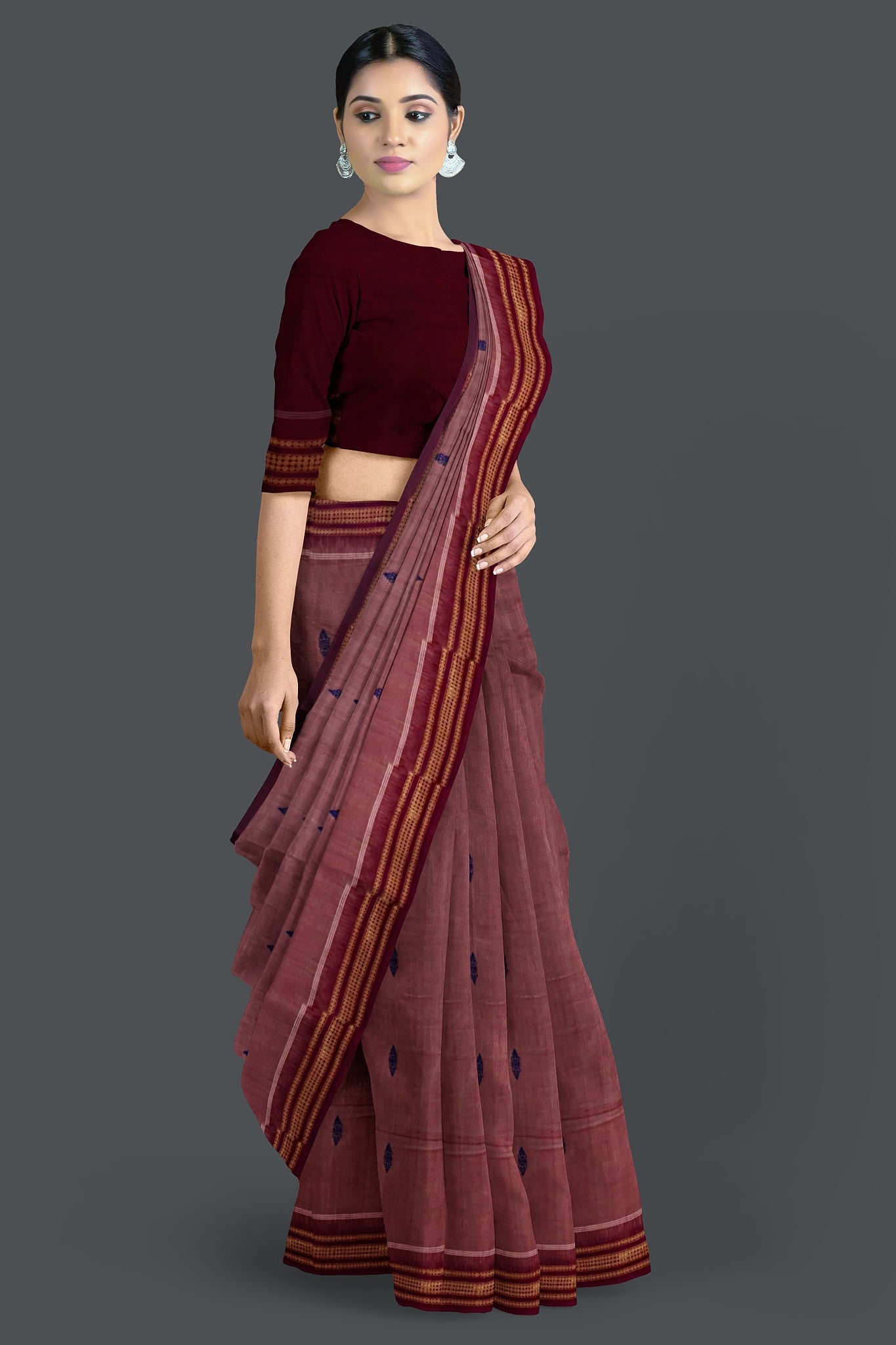 Light Coral Bomkai Saree