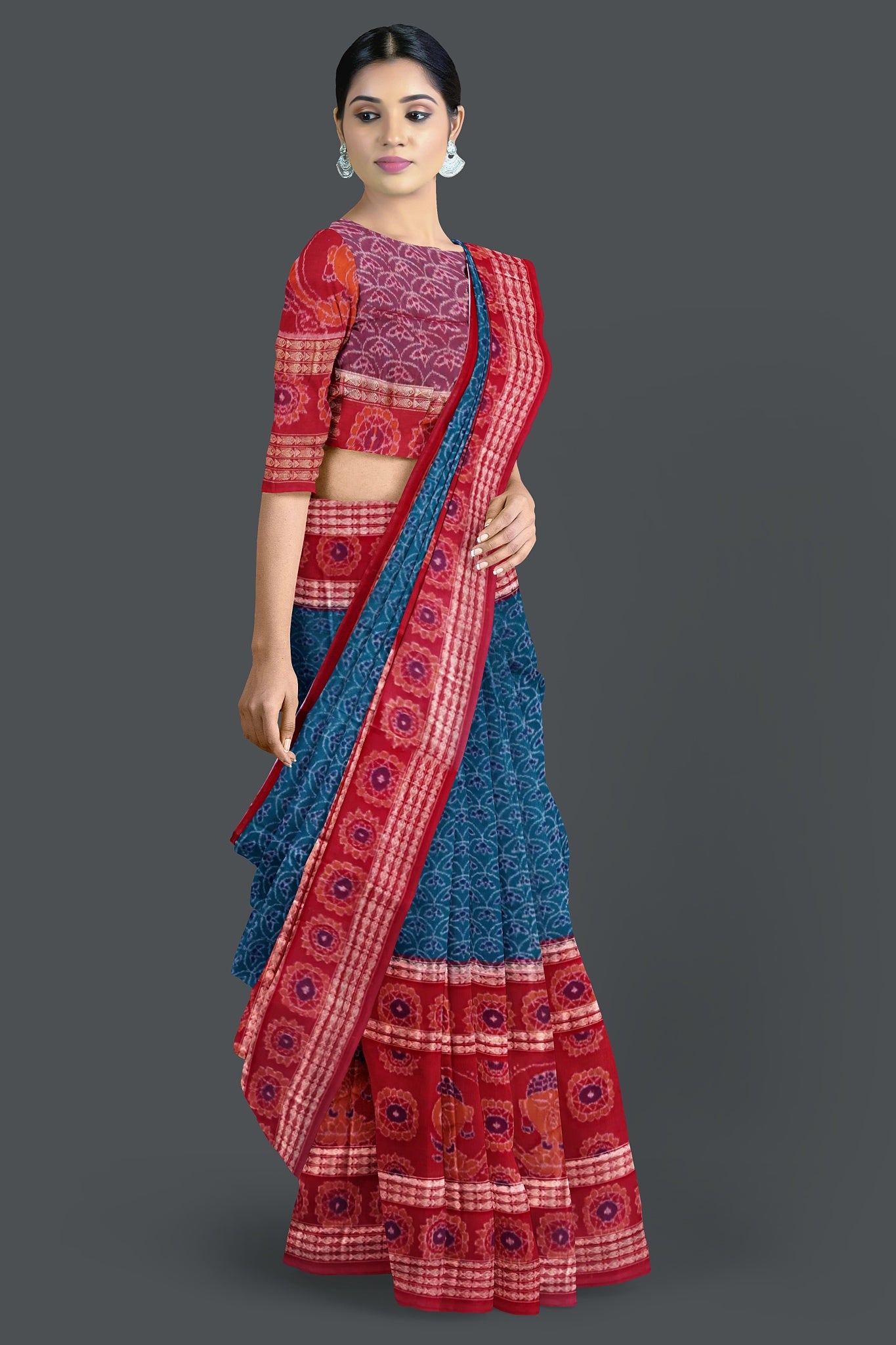 Teal Green Namaskar Bandha Saree