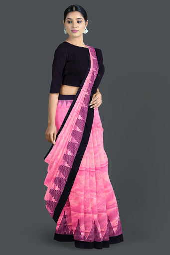 Pink Black Up School Saree(Temple Border)