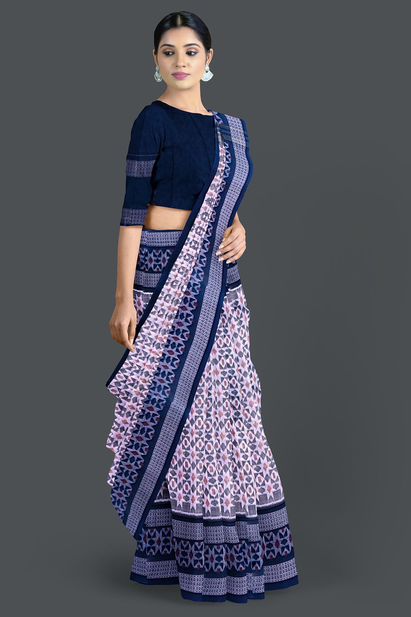 White Big Border Bandha Saree