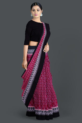 White Double Border Bandha Saree