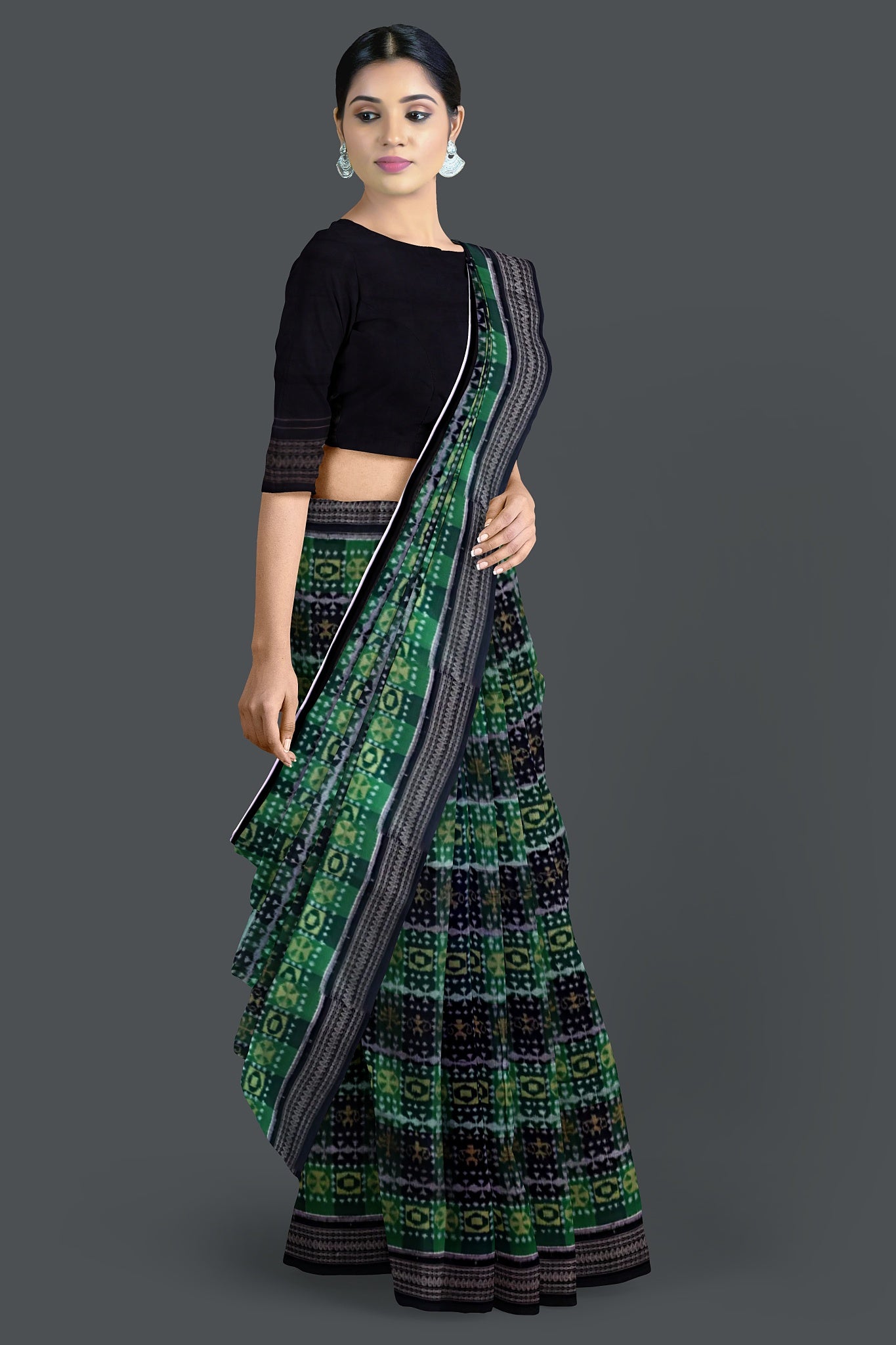 Green, Golden Teracota Bandha Saree