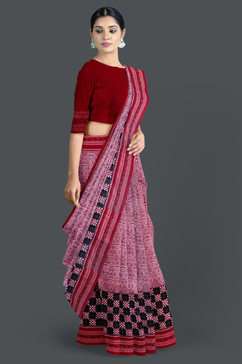 White And Dusty Rose Big Border Bandha Saree