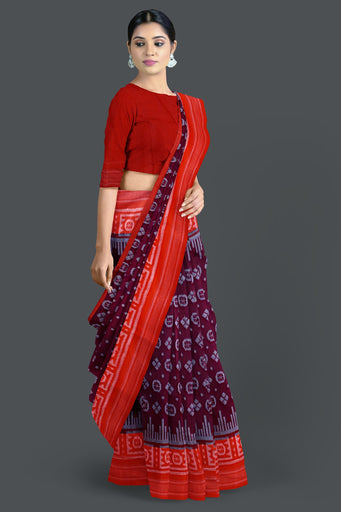 Dark Maroon Big Border Bandha Saree