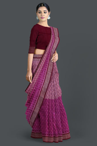 Magenta Half Half Bandha Saree(With Blouse)