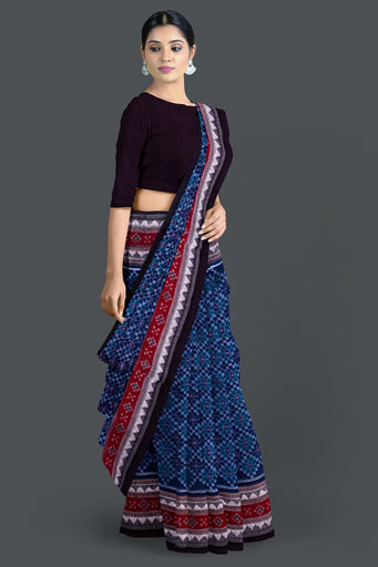 Royal Blue Double Border Bandha Saree