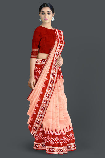 Happy Orange Border Pasapalli Buti Bomkai Saree