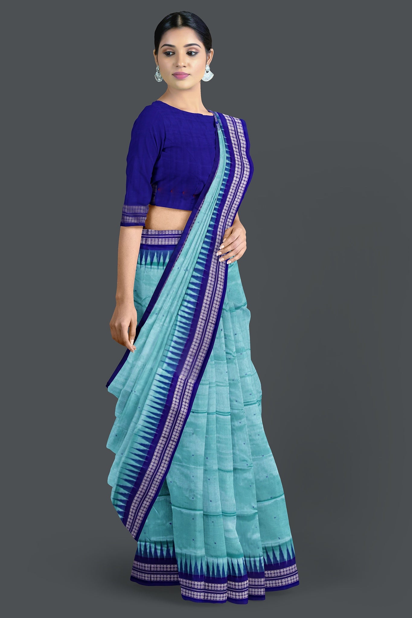 Dark Cyan Bomkai Butti Sambalapuri Saree