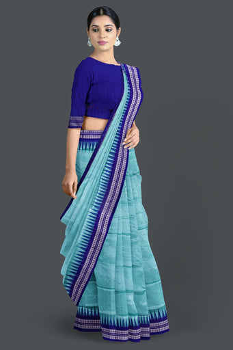 Dark Cyan Bomkai Butti Sambalapuri Saree
