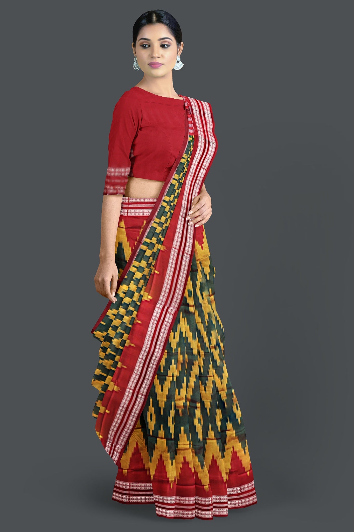 Deep Green Bandha Sambalapuri Silk Saree