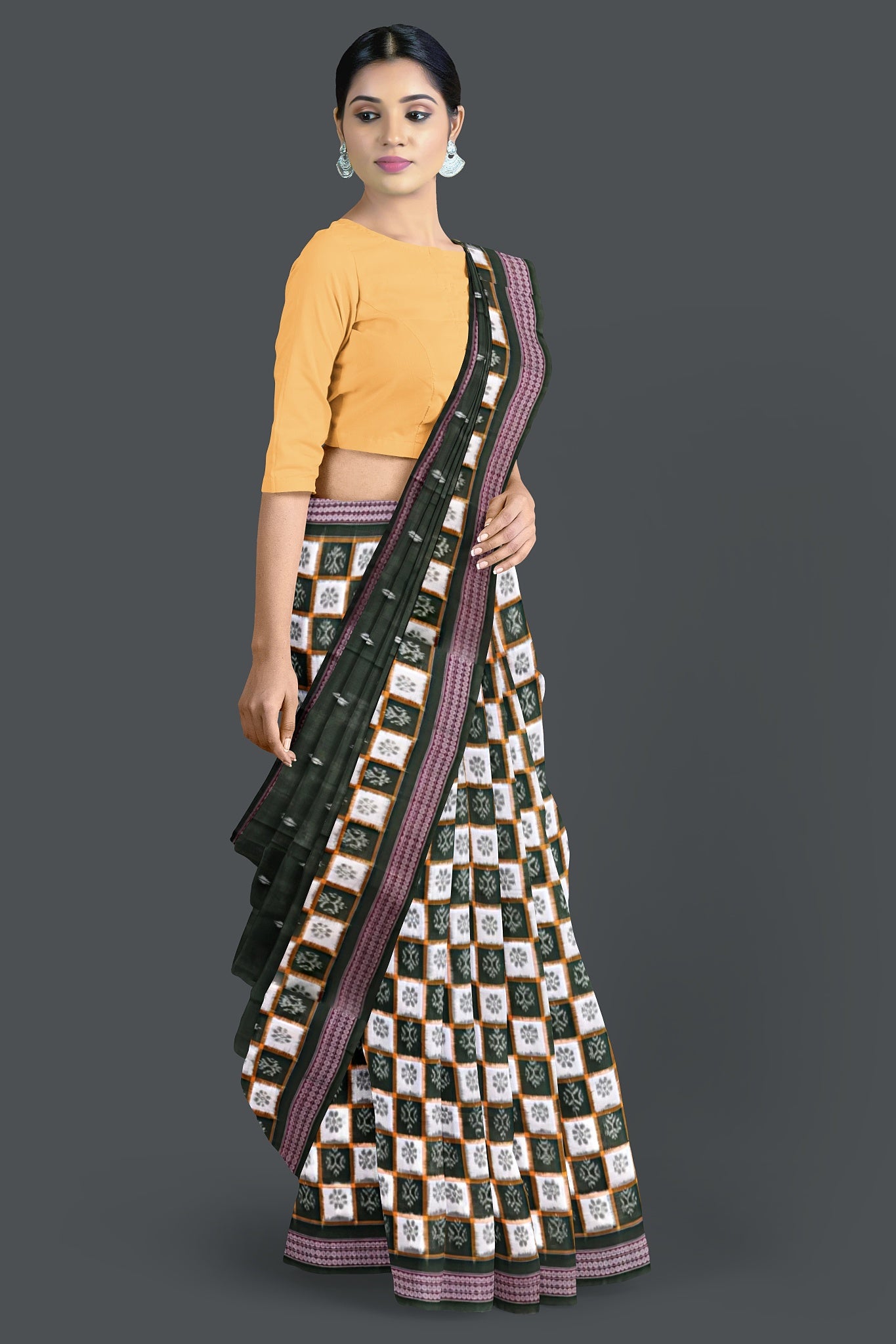 Dark Olive Green Border Pasapalli Saree