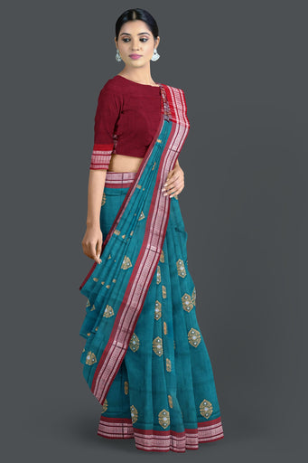 Teal Green Bomkai Saree