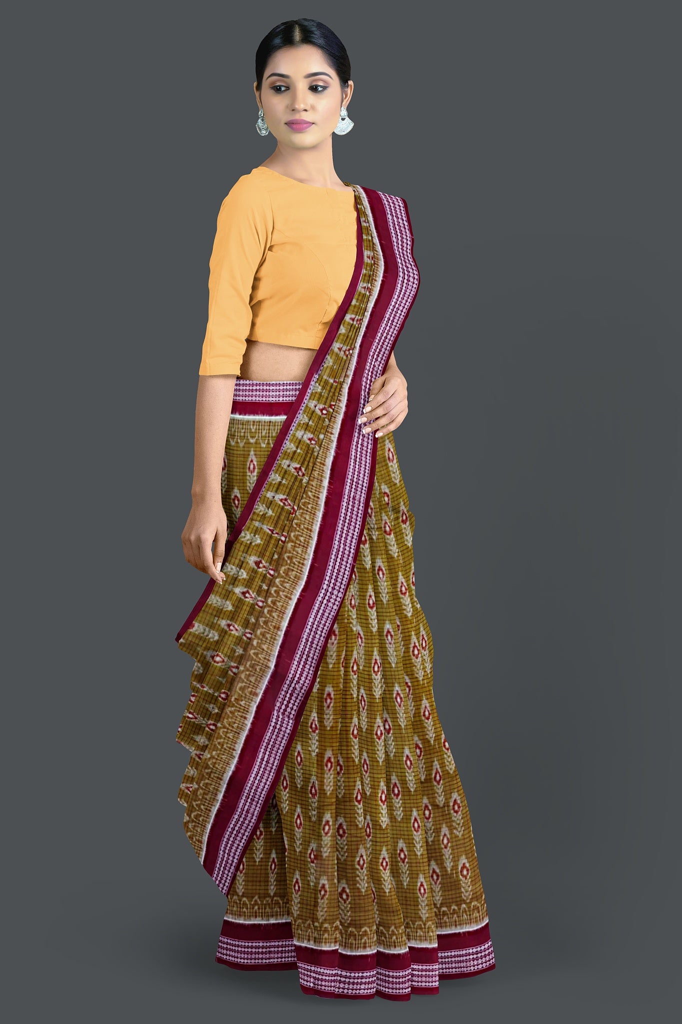 Light Olive Body Bandha Saree(With Out Blouse)