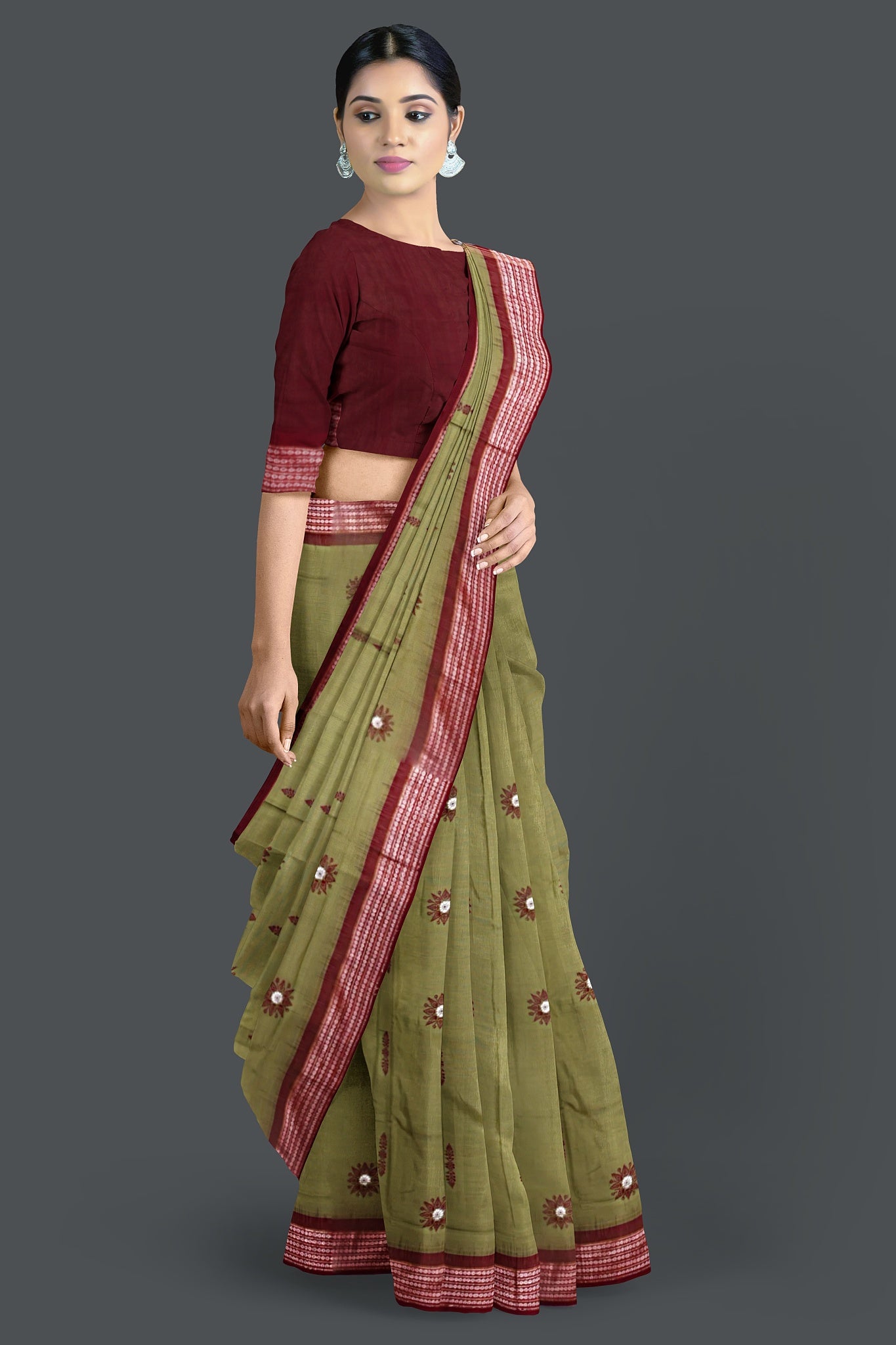 Olive Green Bomkai Saree