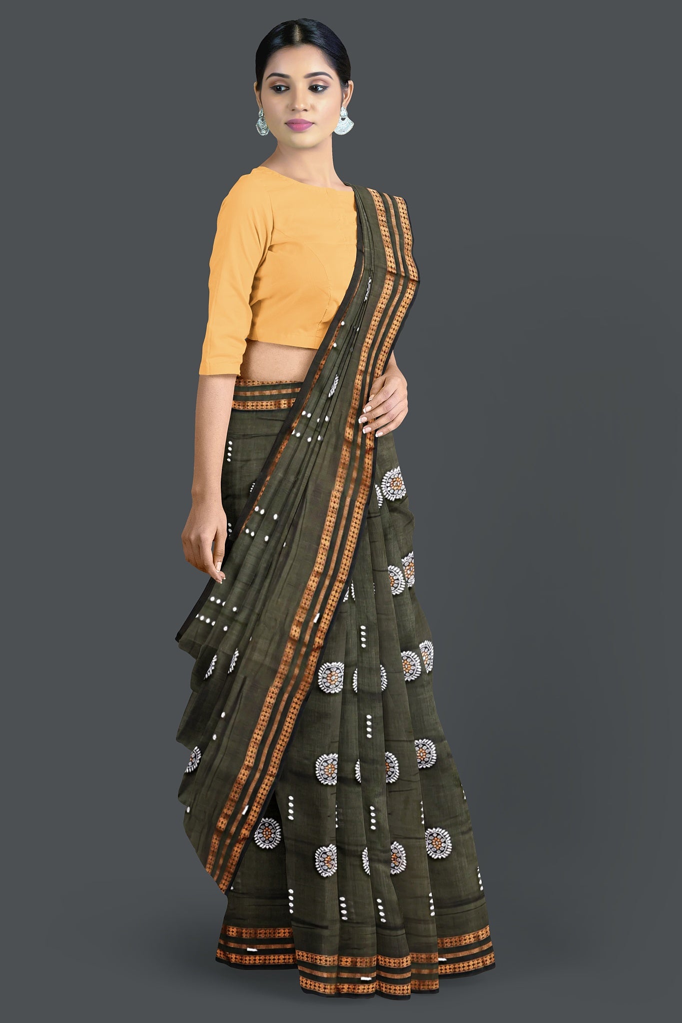 Deep Olive Bomkai Saree