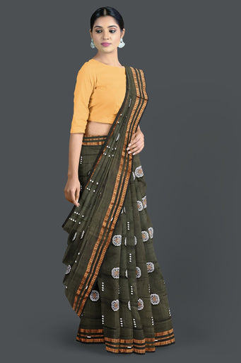 Deep Olive Bomkai Saree