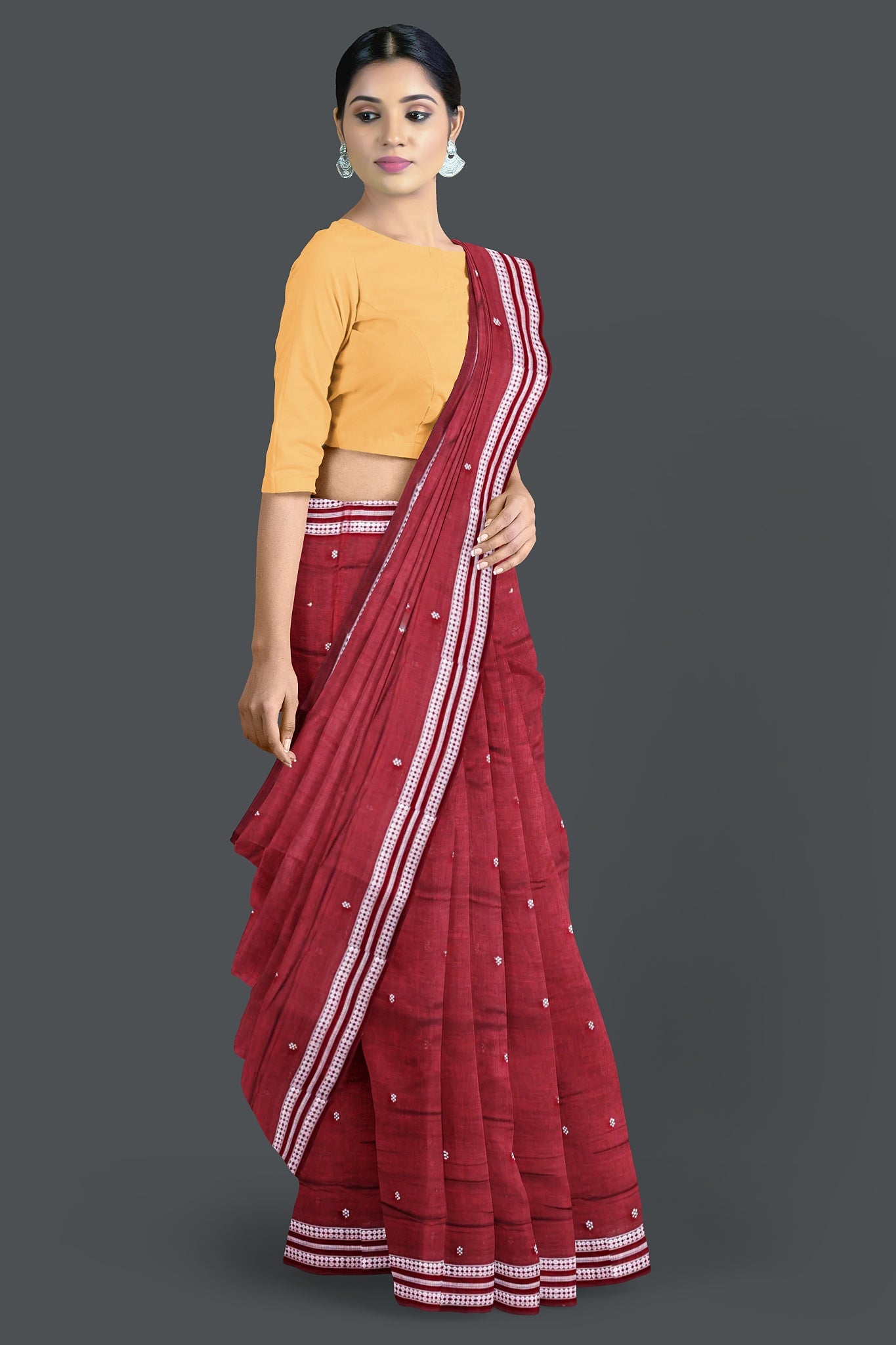 Dark Maroon Bomkai Butti Saree