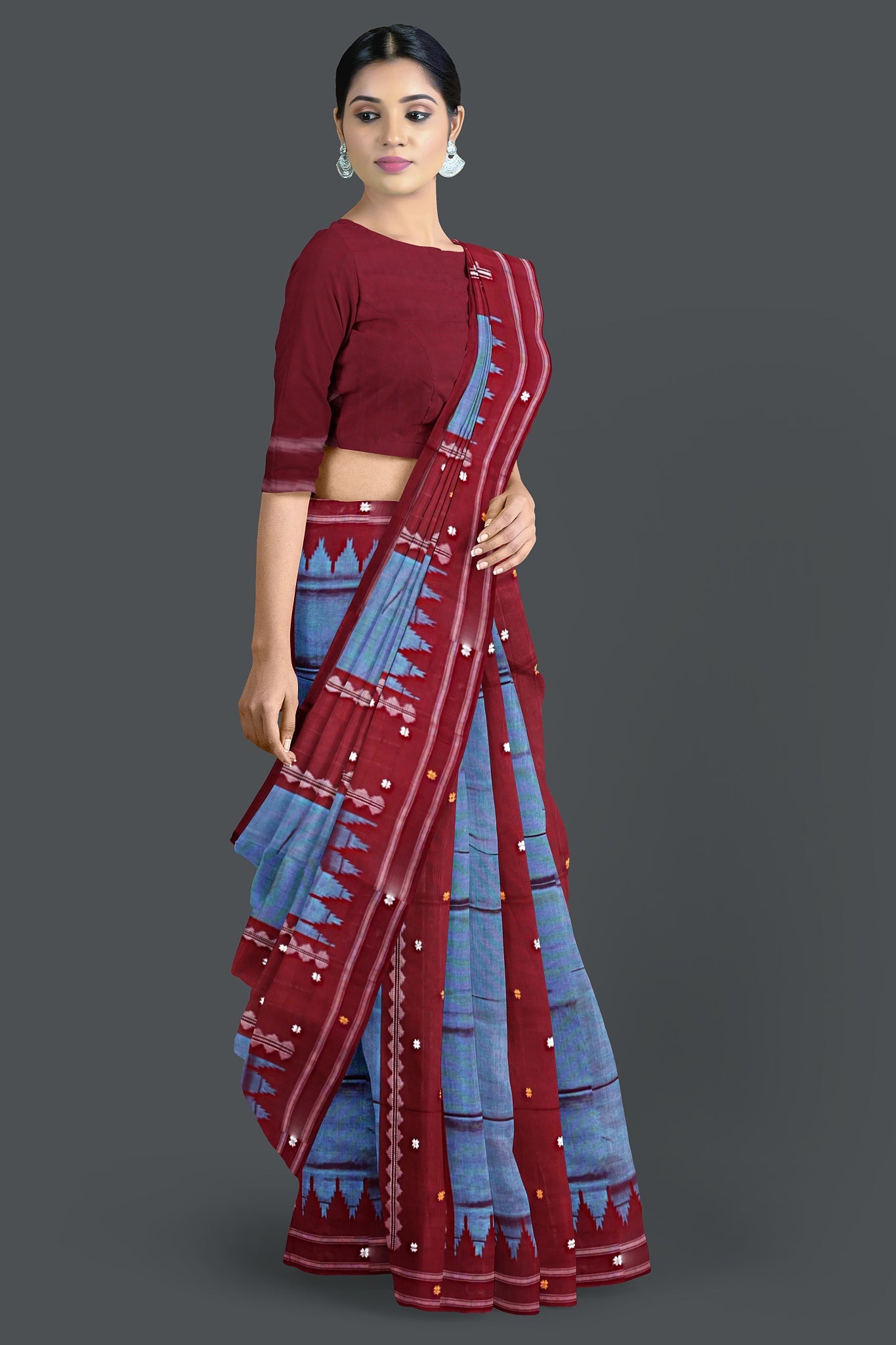 Soft Teal Pata Bapta Saree