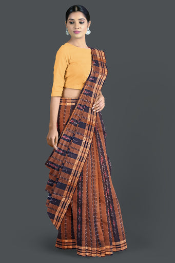 Golden Brown Line Bandha Saree