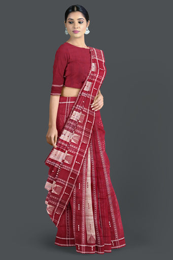 Maroon And Golden Maroon Pata Bapta Saree
