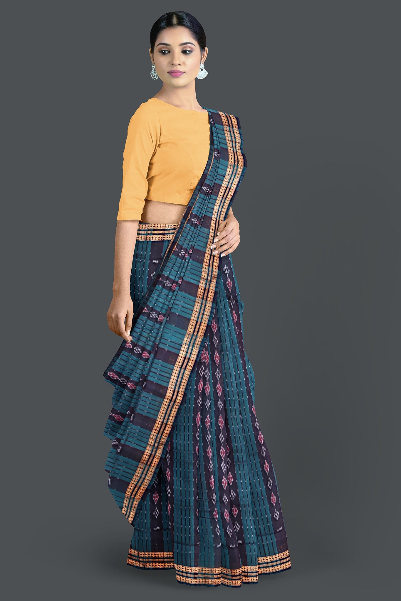 Deep Green Line Bandha Saree