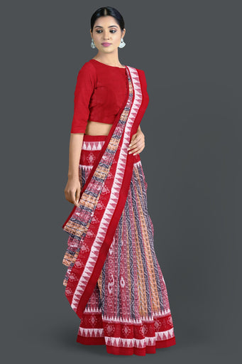 Yellow, Red And Black Body Bandha Saree