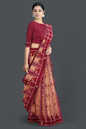 Maroon And Golden Pata Bapta Saree