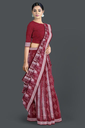 Maroon And Silver Pata Bapta Saree