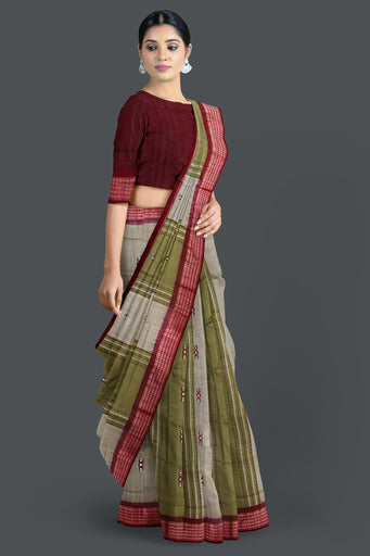 Olive Green Bomkai Saree