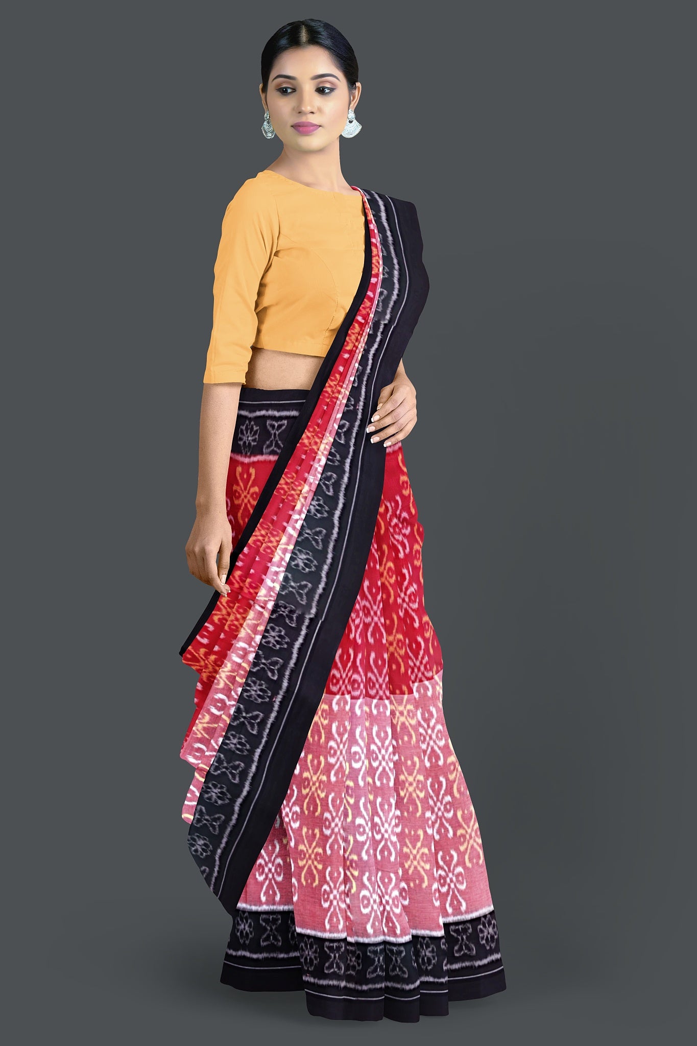 Red color Black Border Body Bandha Saree(With Out Blouse)