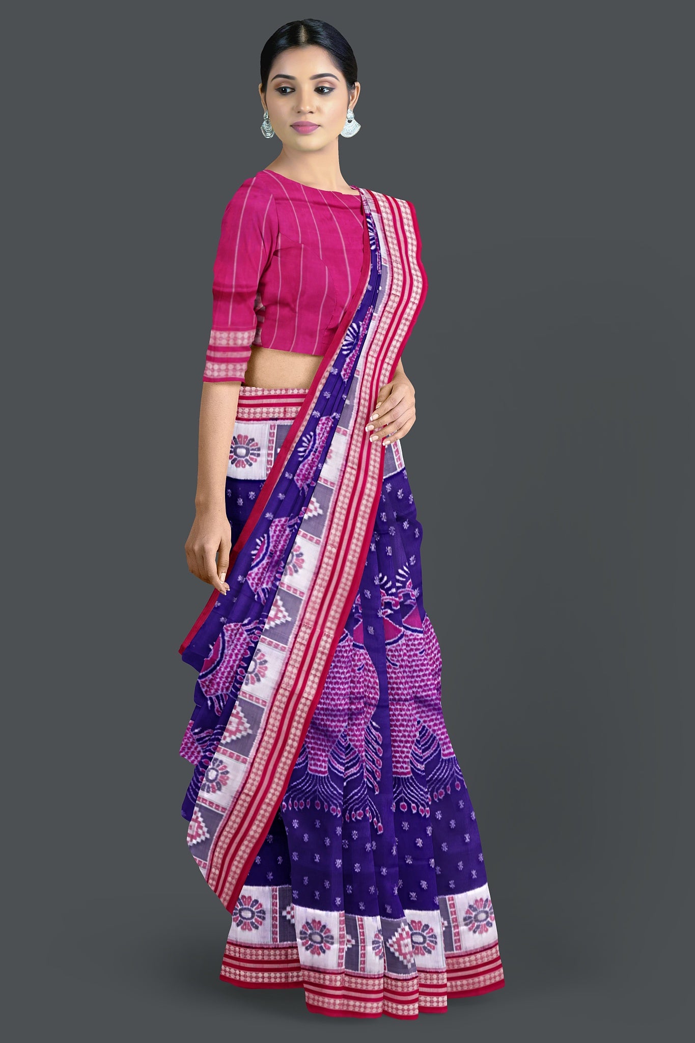 Blue And Violet Fish Bandha Saree