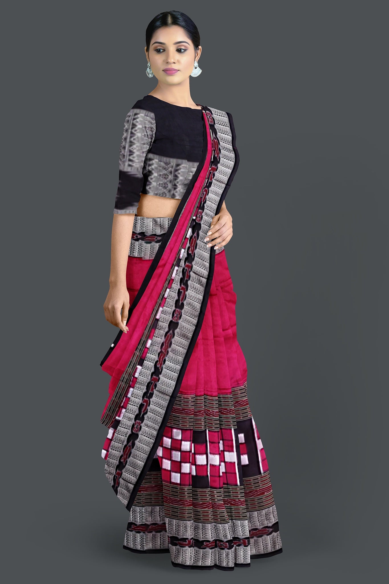 Hot Pink Bomkai Special Border Saree