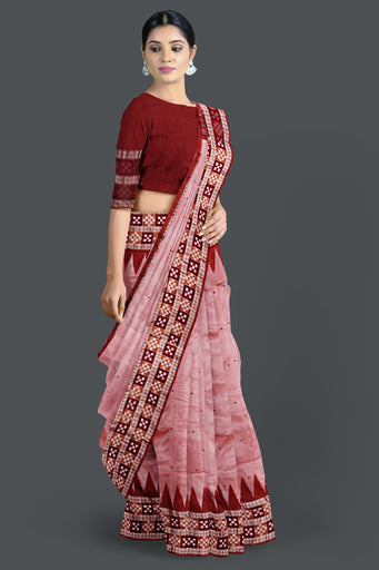 Peach Border Pasapalli Buti Bomkai Saree