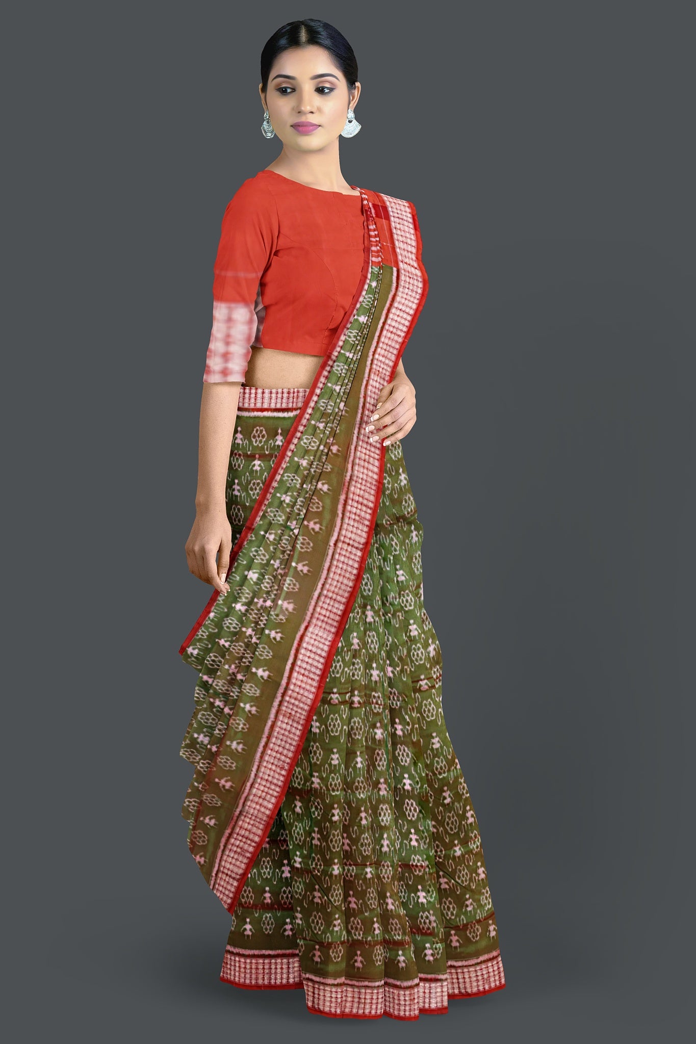 Rust Green Teracota Bandha Saree