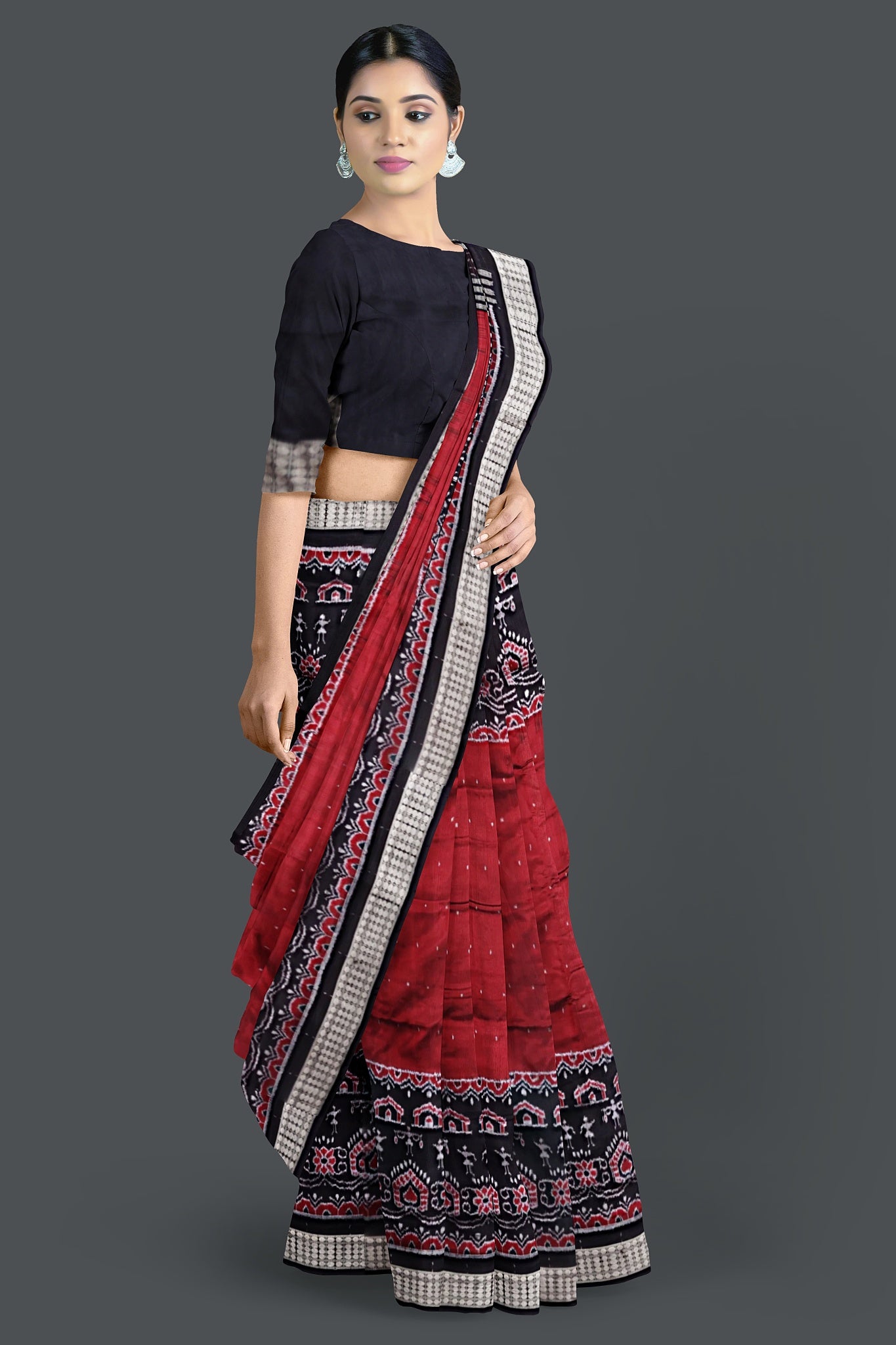 Maroon Teracota Border Bandha Saree