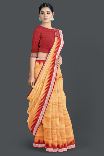 Golen Yellow Bomkai Line Butti Saree