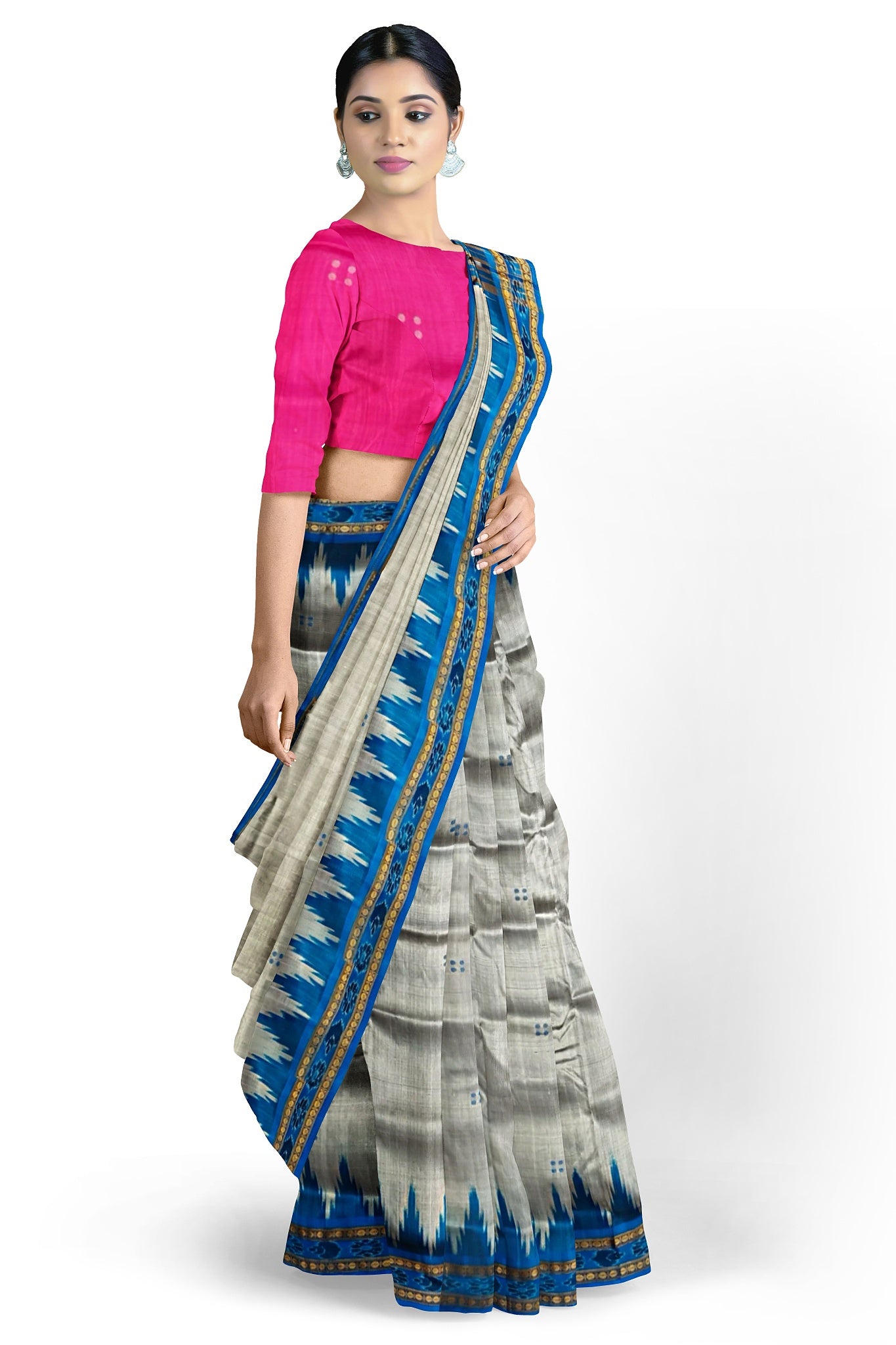 Silver Big Temple Border Khandua Pata Saree