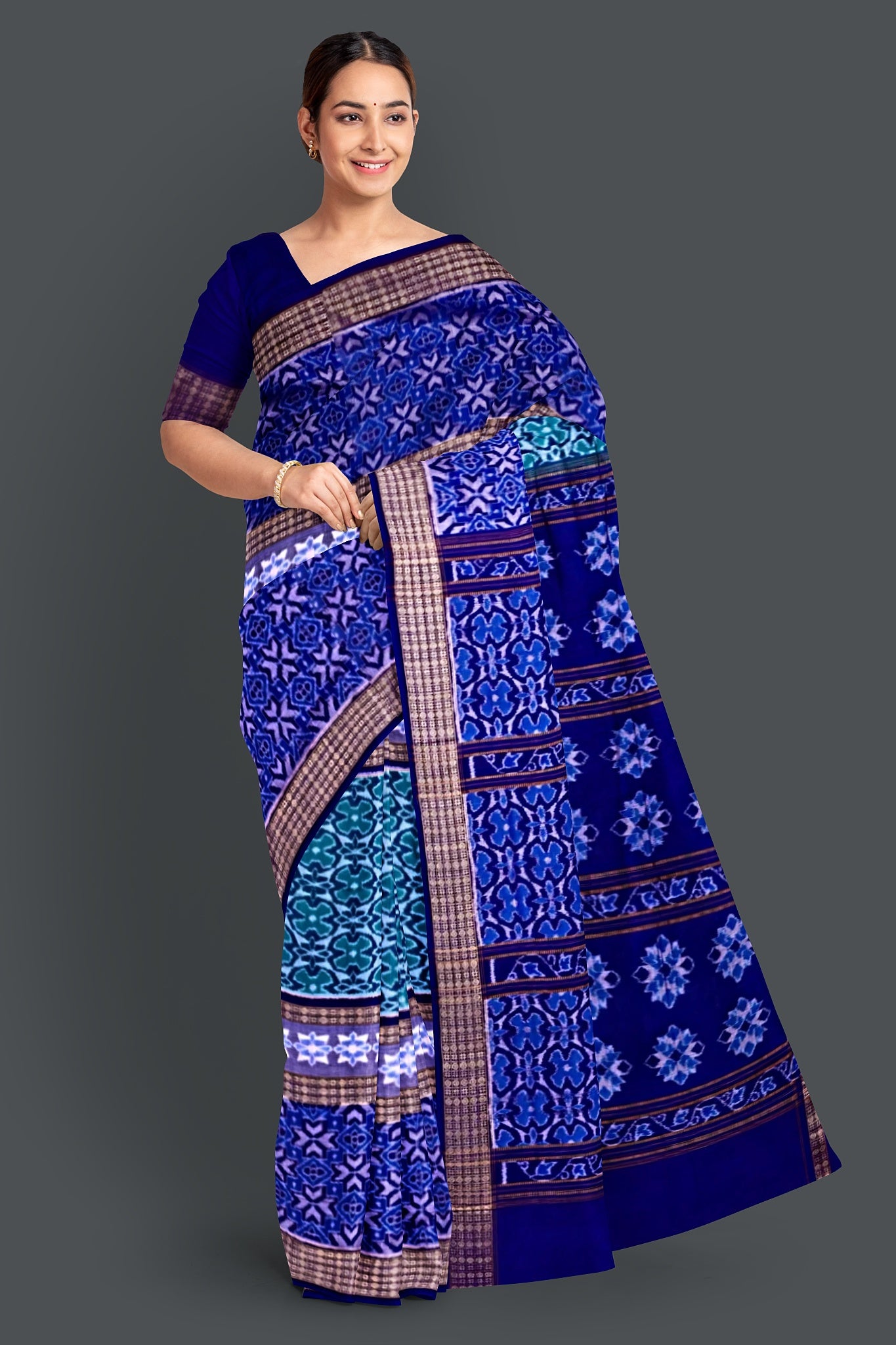 Light Green Double Border Bandha Saree