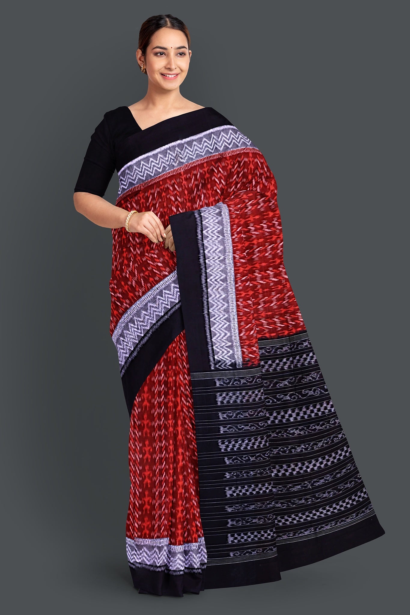 Brown Double Border Bandha Saree