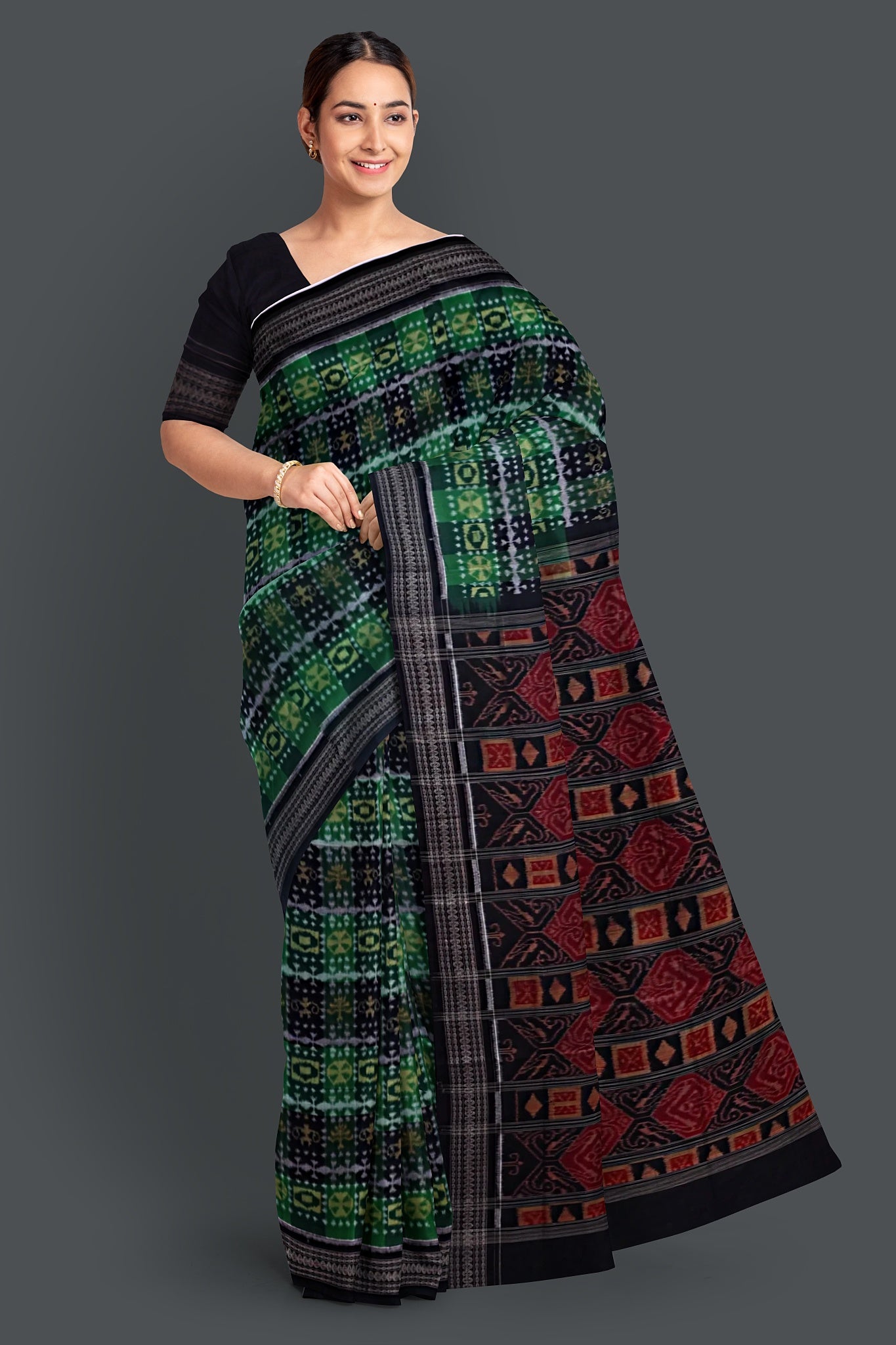 Green, Golden Teracota Bandha Saree
