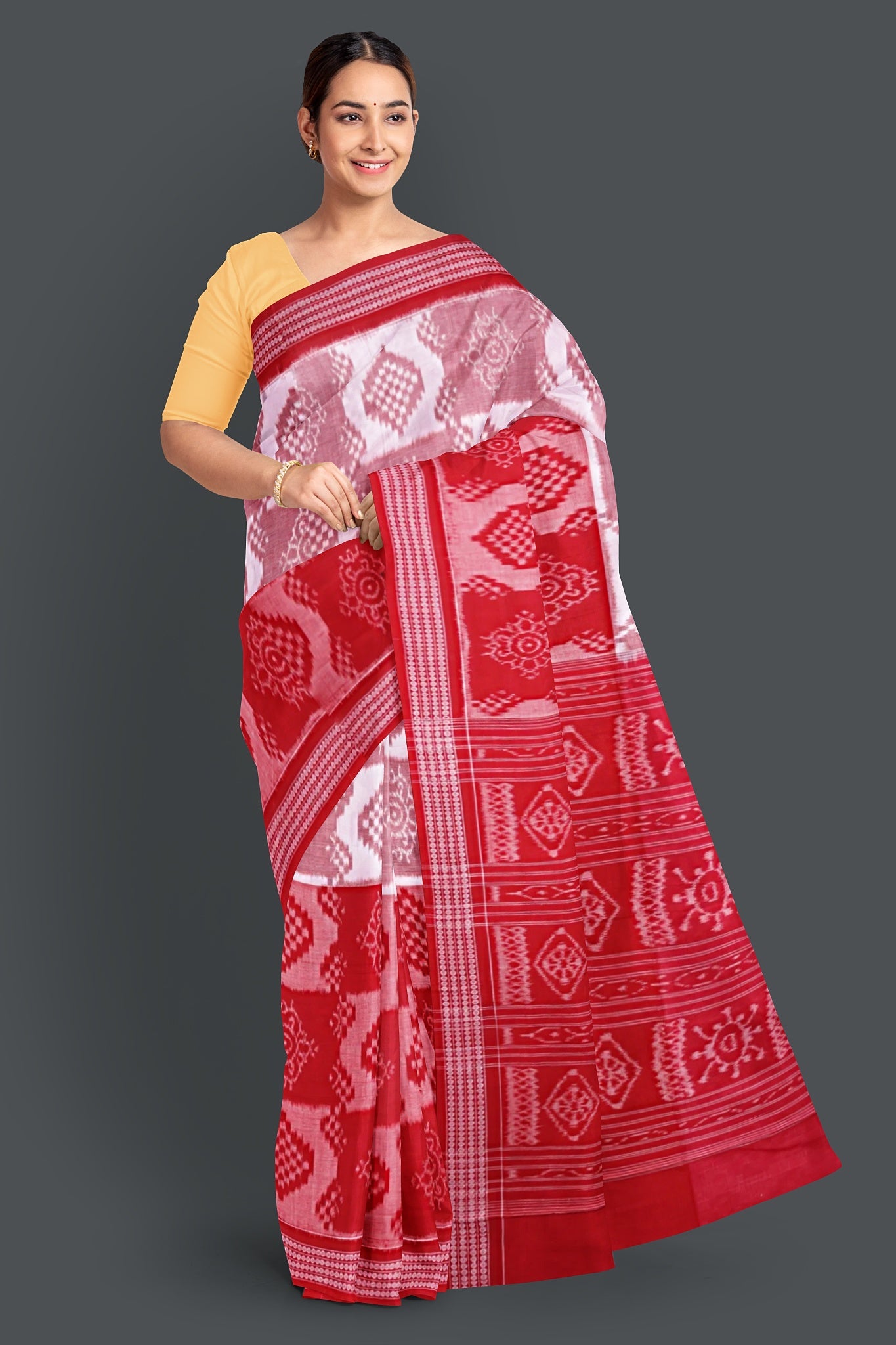White Red Body Body Bandha Saree(With Out Blouse)