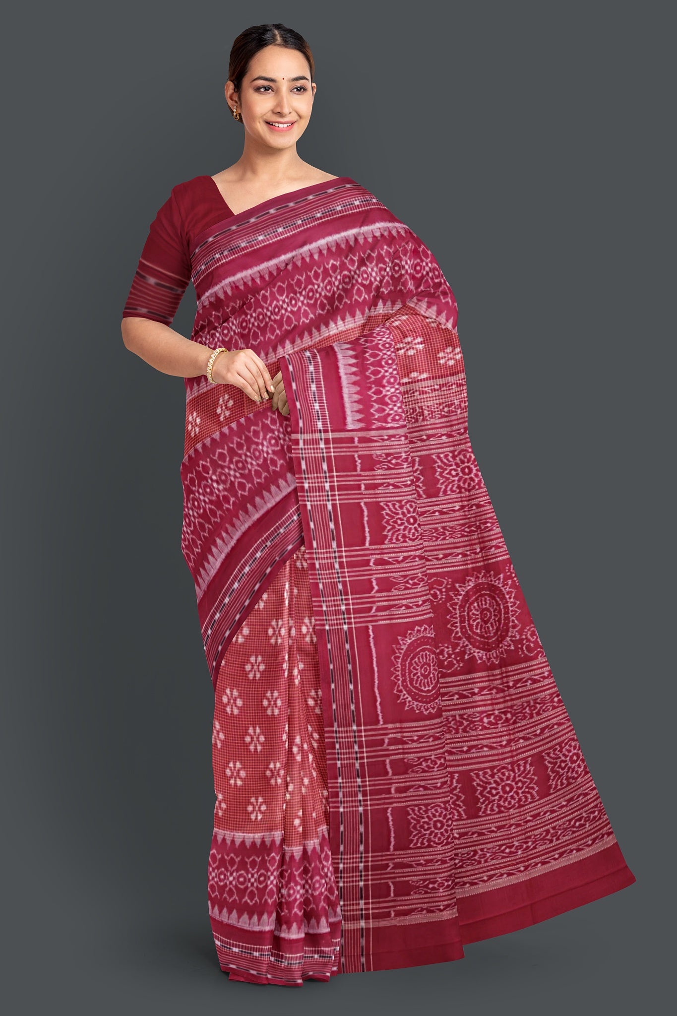 Brown Maroon Border Body Bandha Saree