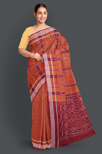 Brown And Maroon Bomkai Line Butti Saree