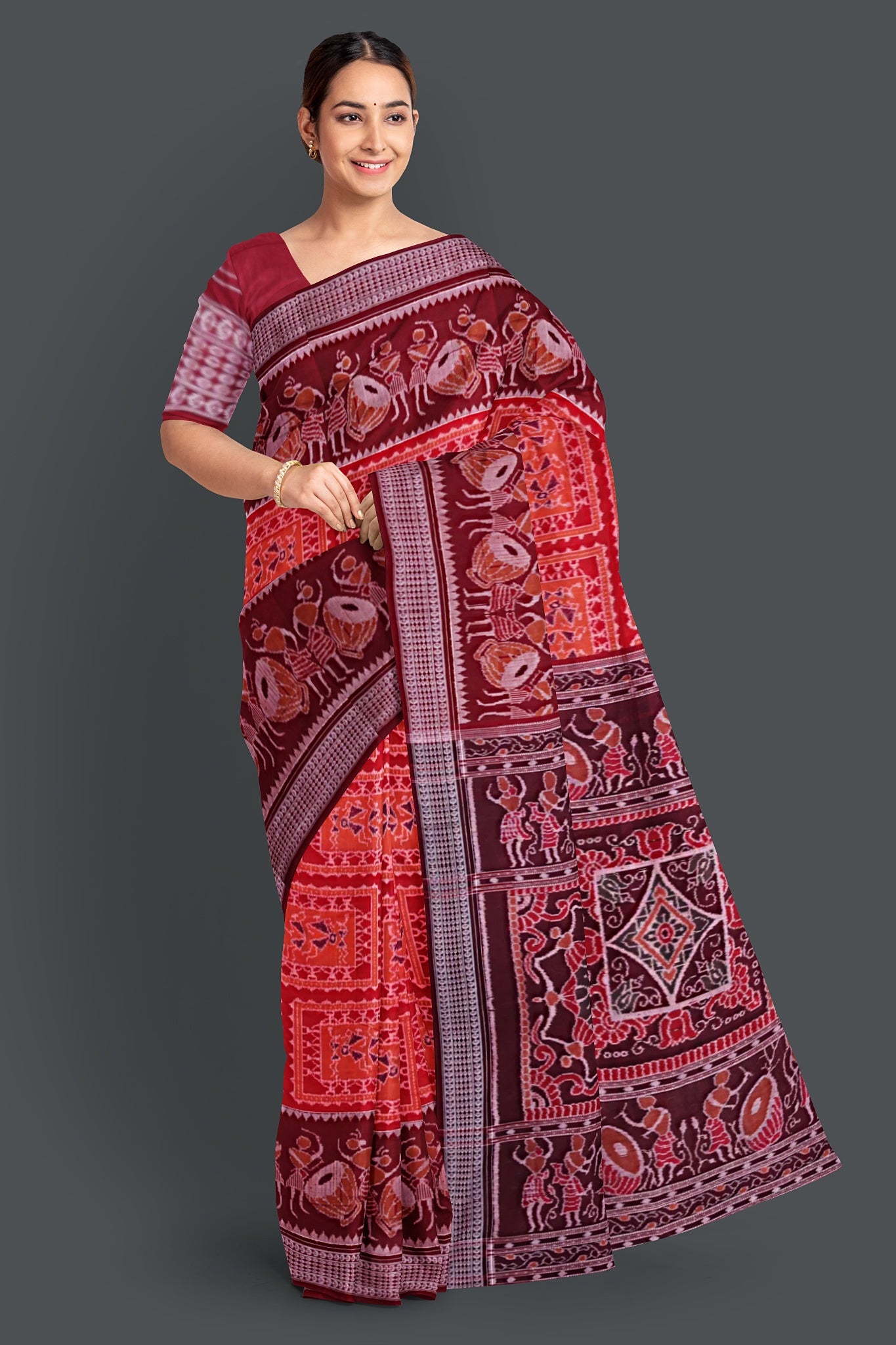 Dark Red Teracota Bandha Saree
